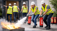 Formation EPI incendie avec manipulation d’extincteurs et exercice pratique de sécurité incendie en entreprise