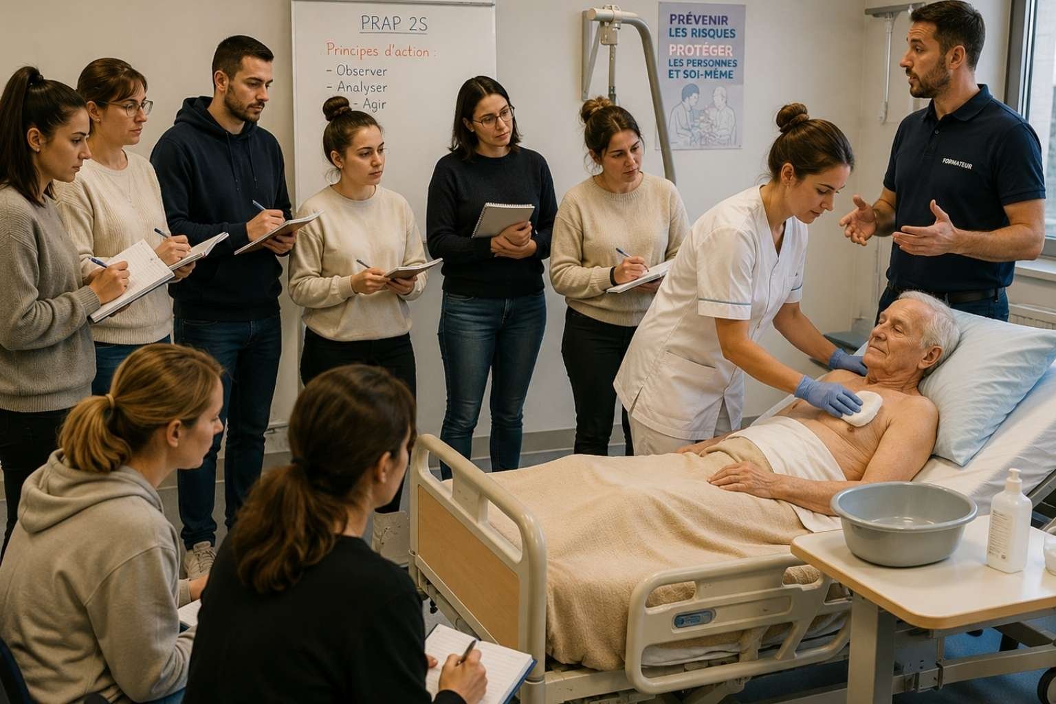 Formation PRAP 2S en Vendée avec démonstration de toilette et accompagnement de la mobilité en établissement médico-social