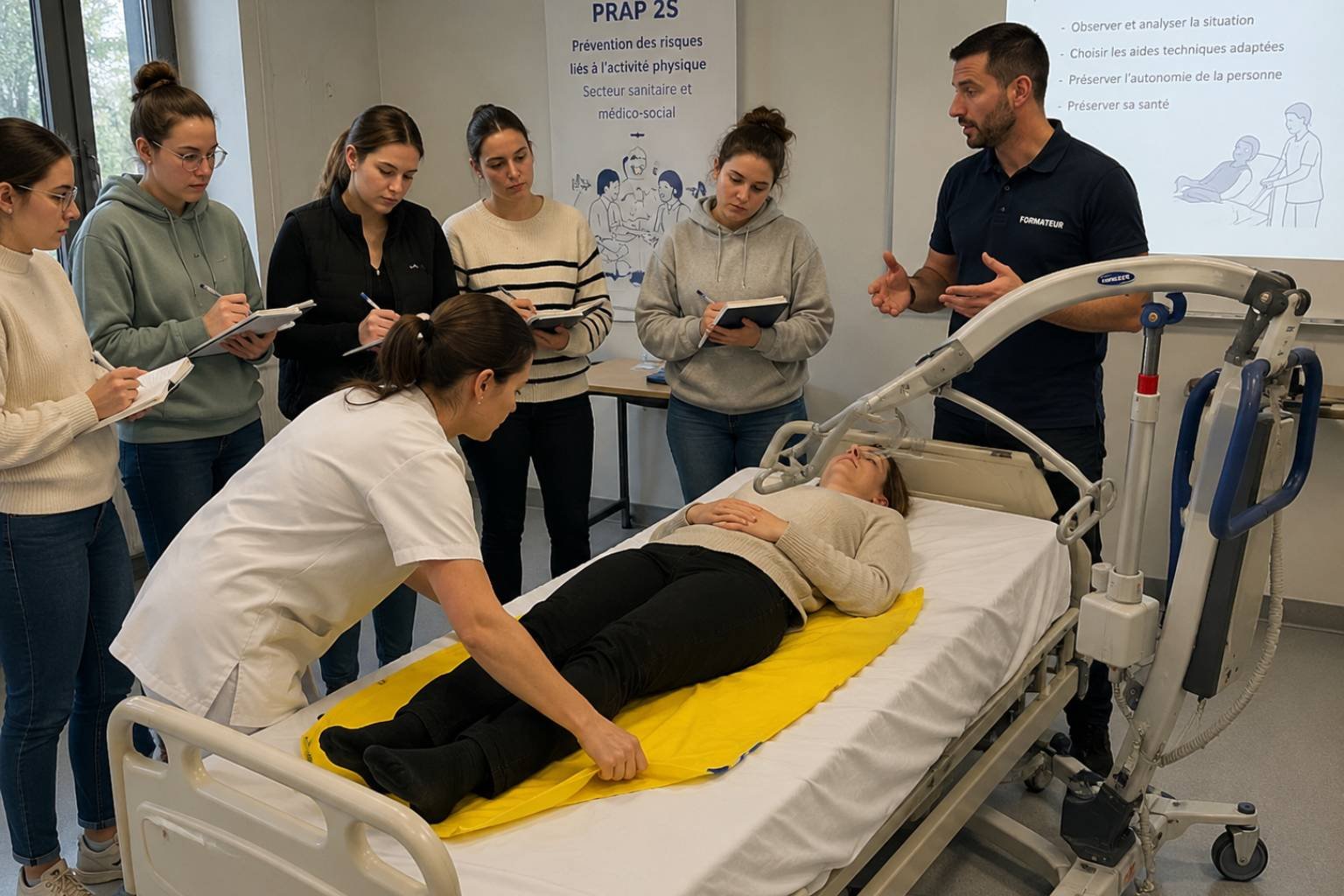 Formation PRAP 2S avec utilisation d’un lève-personne mobile et d’un drap de glisse en établissement médico-social en Vendée