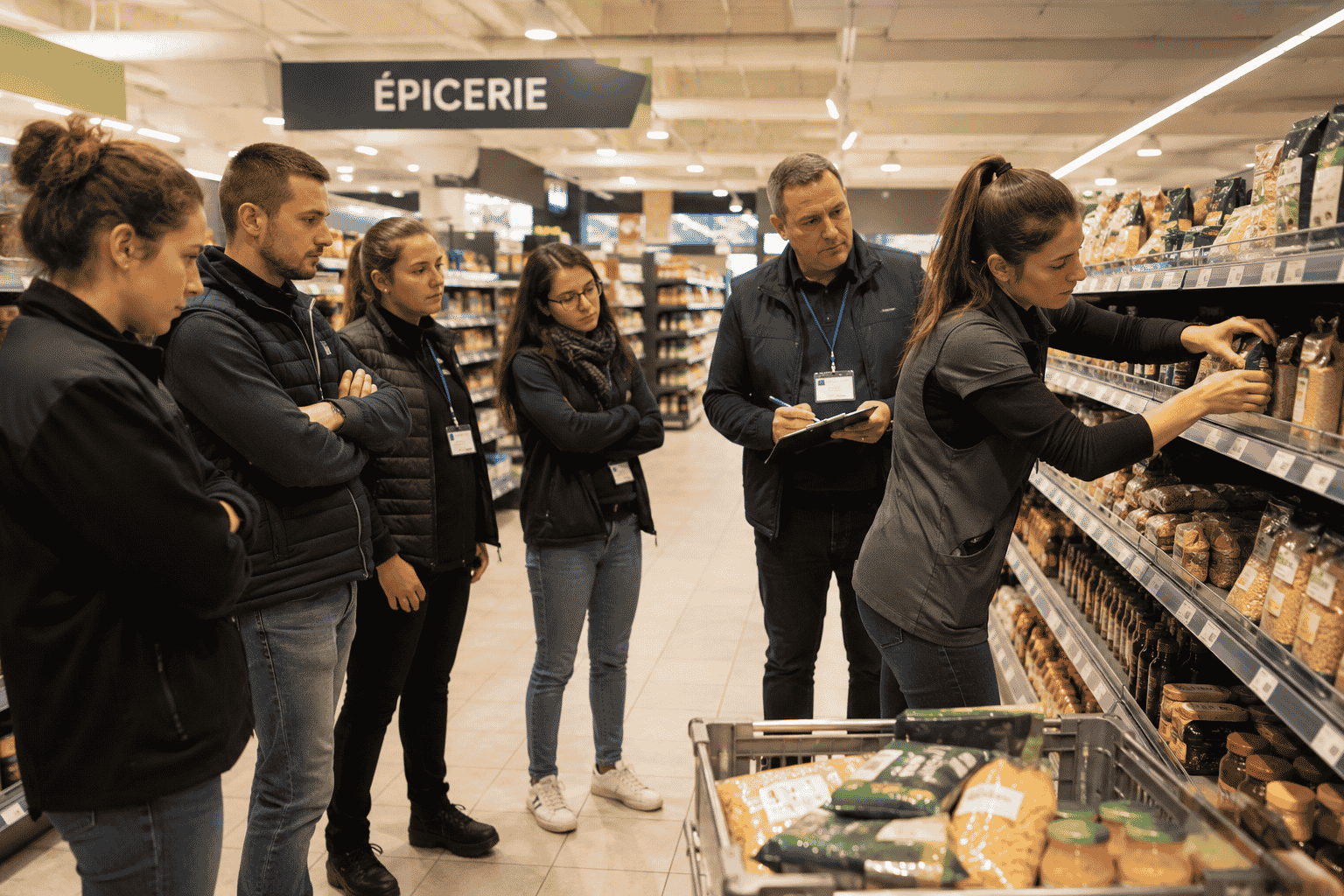Formation PRAP IBC en supermarché avec mise en rayon et analyse des gestes professionnels en situation réelle de travail